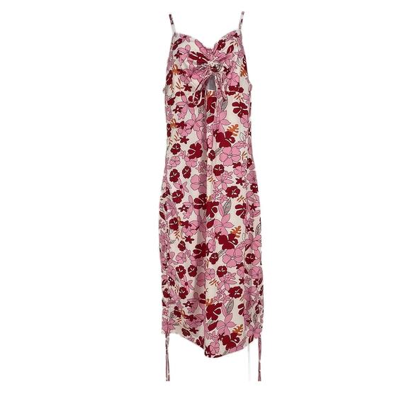 SHEIN Midi Tropical Print Scrunch Sundress in Red and Pink Size 12 - Picture 1 of 9